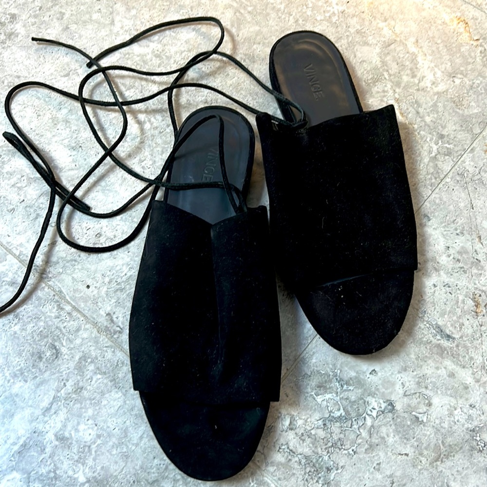 Vince Suède Slides with leather ties. Size 9